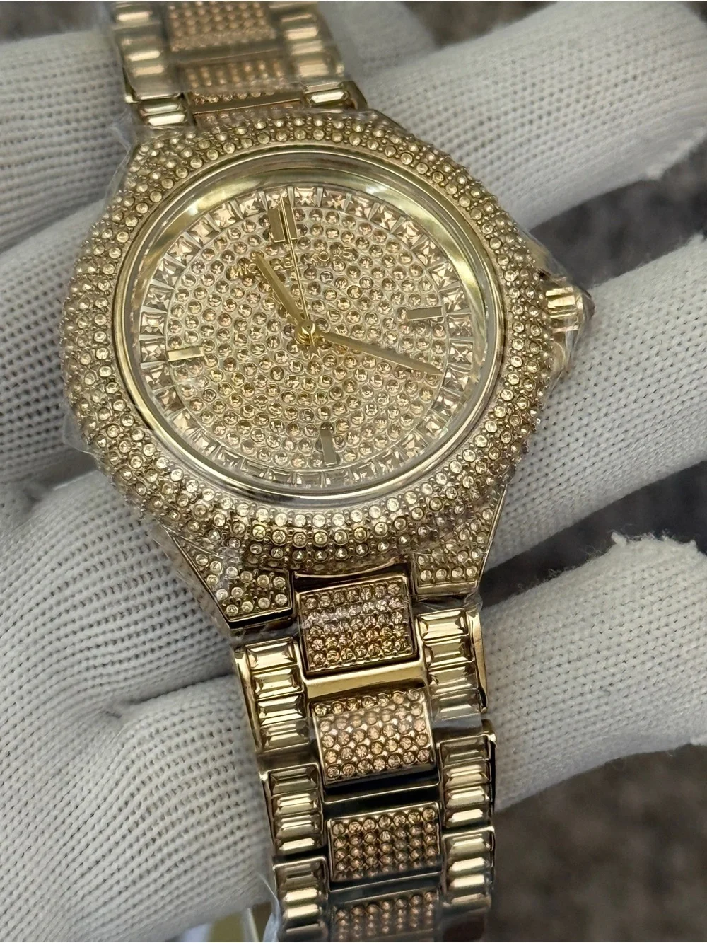 Michael Kors Camille Diamonds Gold Dial Gold Steel Strap Watch For Women
